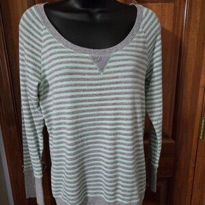 Victoria's Secret Waffle Knit Thermal Scoop Neck Striped Top with Metallic, Med
